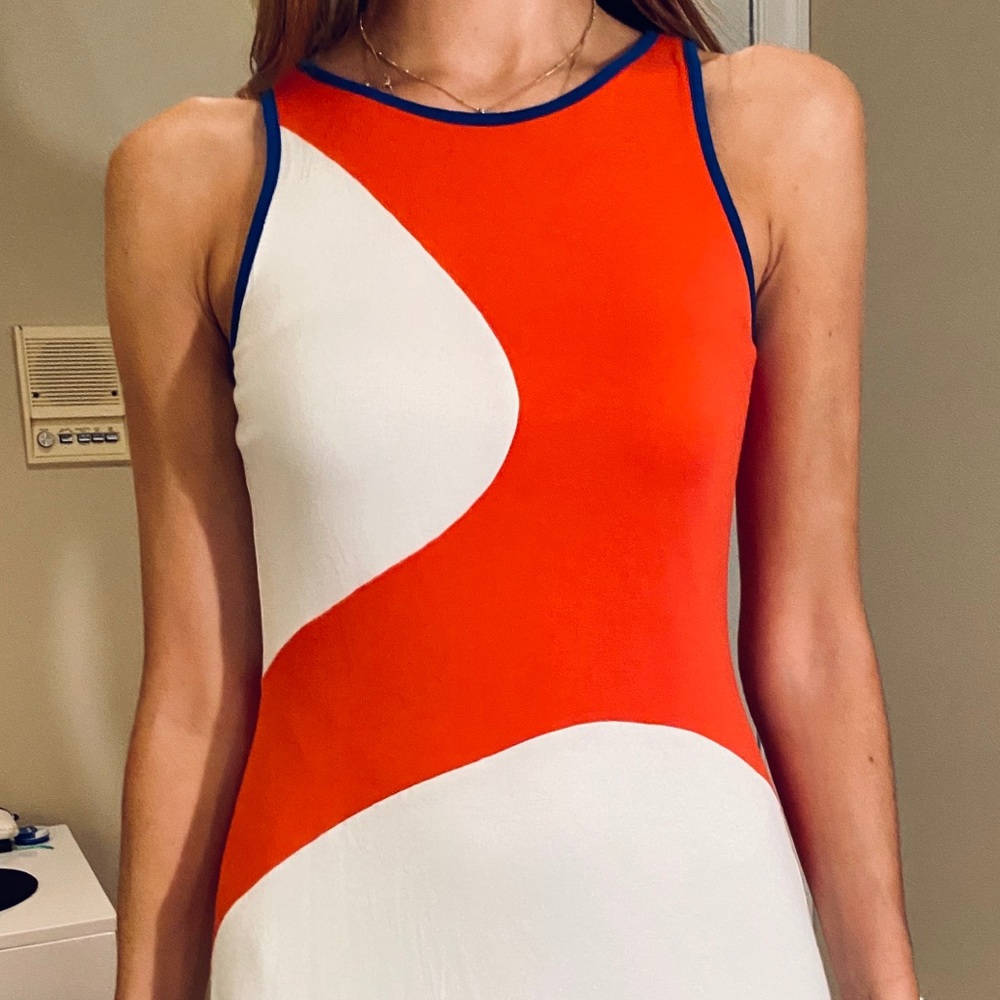 Red white and blue Art Deco-inspired